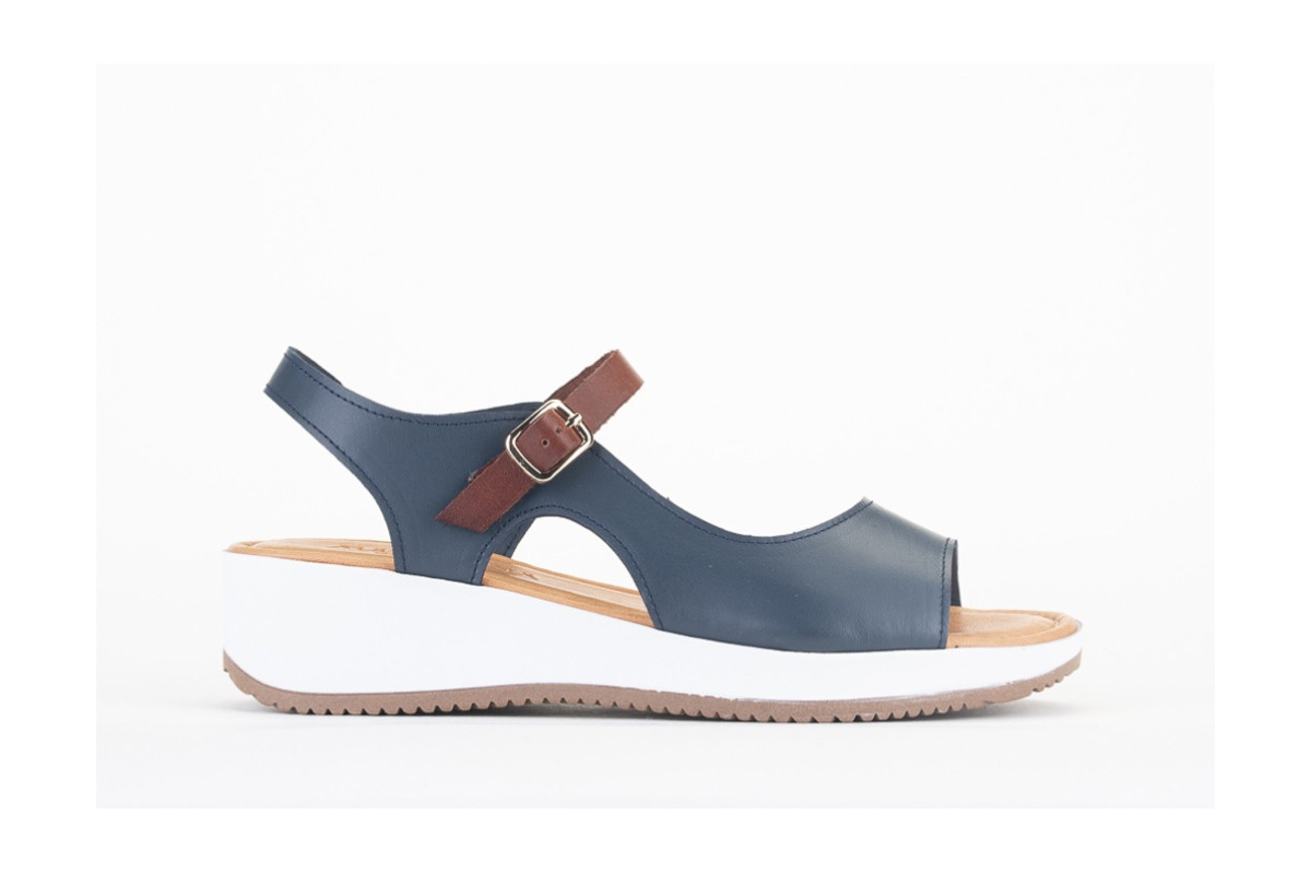 Sandales confortables compensées à tige échancrée - Bleu Marine - Lince