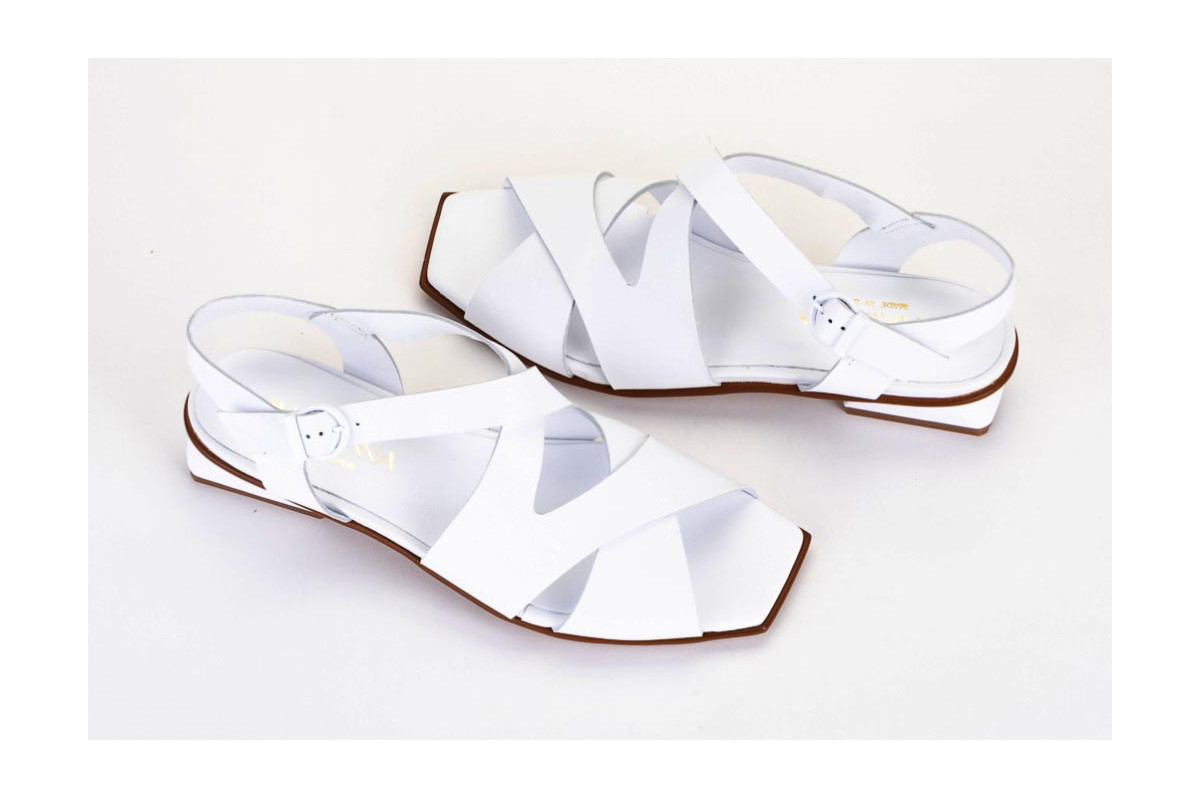 Sandales à petit talon carré à brides croisées - Blanc - Lince