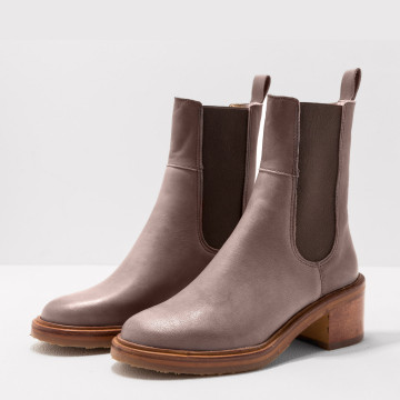 Bottines chelsea à talon en cuir - Taupe - Neosens