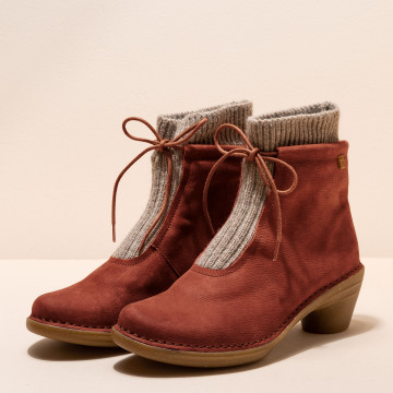 Bottines à talon doublée de laine - Rouge - El naturalista