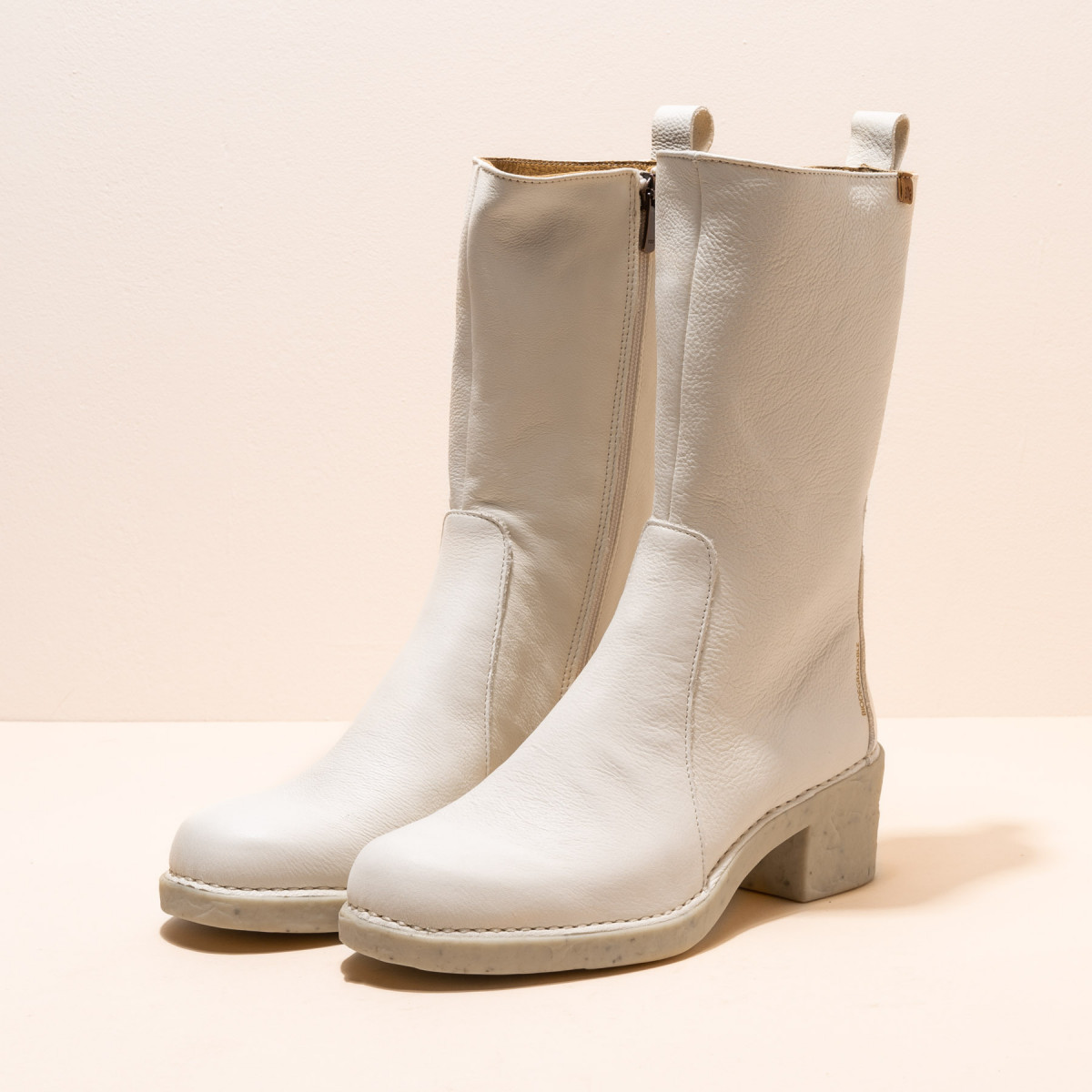 Bottes mi-hautes à talon en cuir bioquick - Blanc - El naturalista