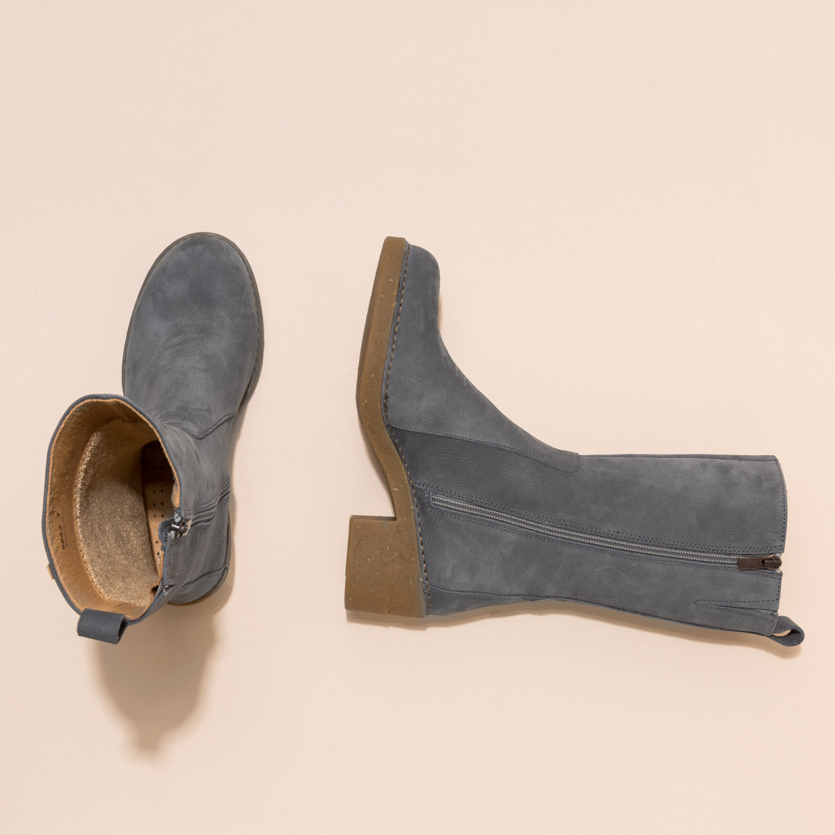 Bottes mi-hautes à talon en cuir doux - Bleu Gris - El naturalista