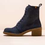 Bottines à talon et lacets en cuir suédé - Bleu Marine - El naturalista