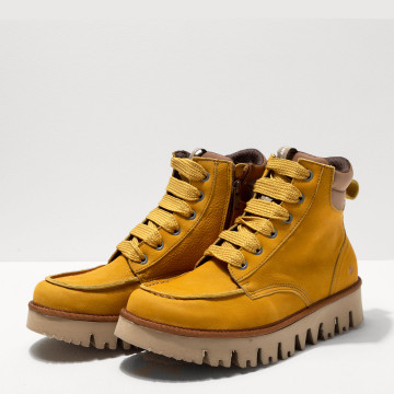 Bottines à lacets en nubuck à semelles crantées - Jaune - art