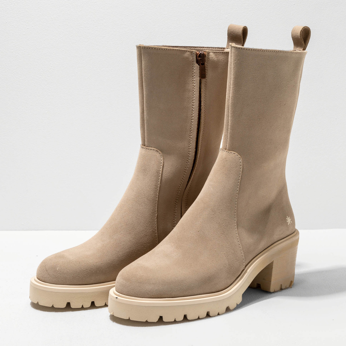 Bottines à talon en cuir suédé - Beige - art