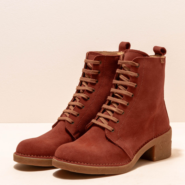 Bottines à talon et lacets en cuir suédé - Rouge - El naturalista