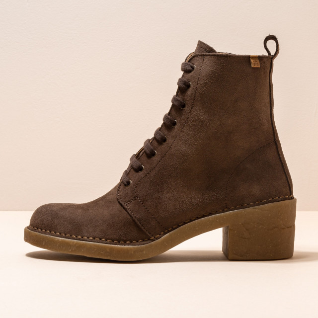 Bottines à talon et lacets en cuir suédé - Marron - El naturalista