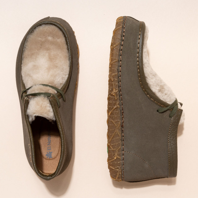 Chaussures confortables en daim et fausse fourrure - Kaki - El naturalista