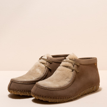 Chaussures confortables en daim et fausse fourrure - Marron - El naturalista