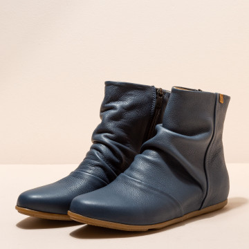 Bottines plates en cuir drappé - Bleu Marine - El naturalista