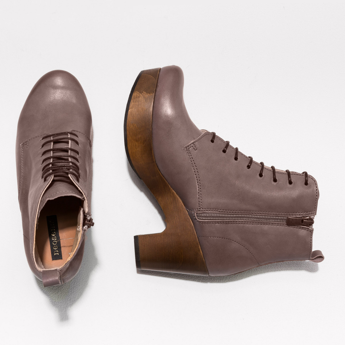 Bottines à lacets et talon plateforme - Taupe - Neosens