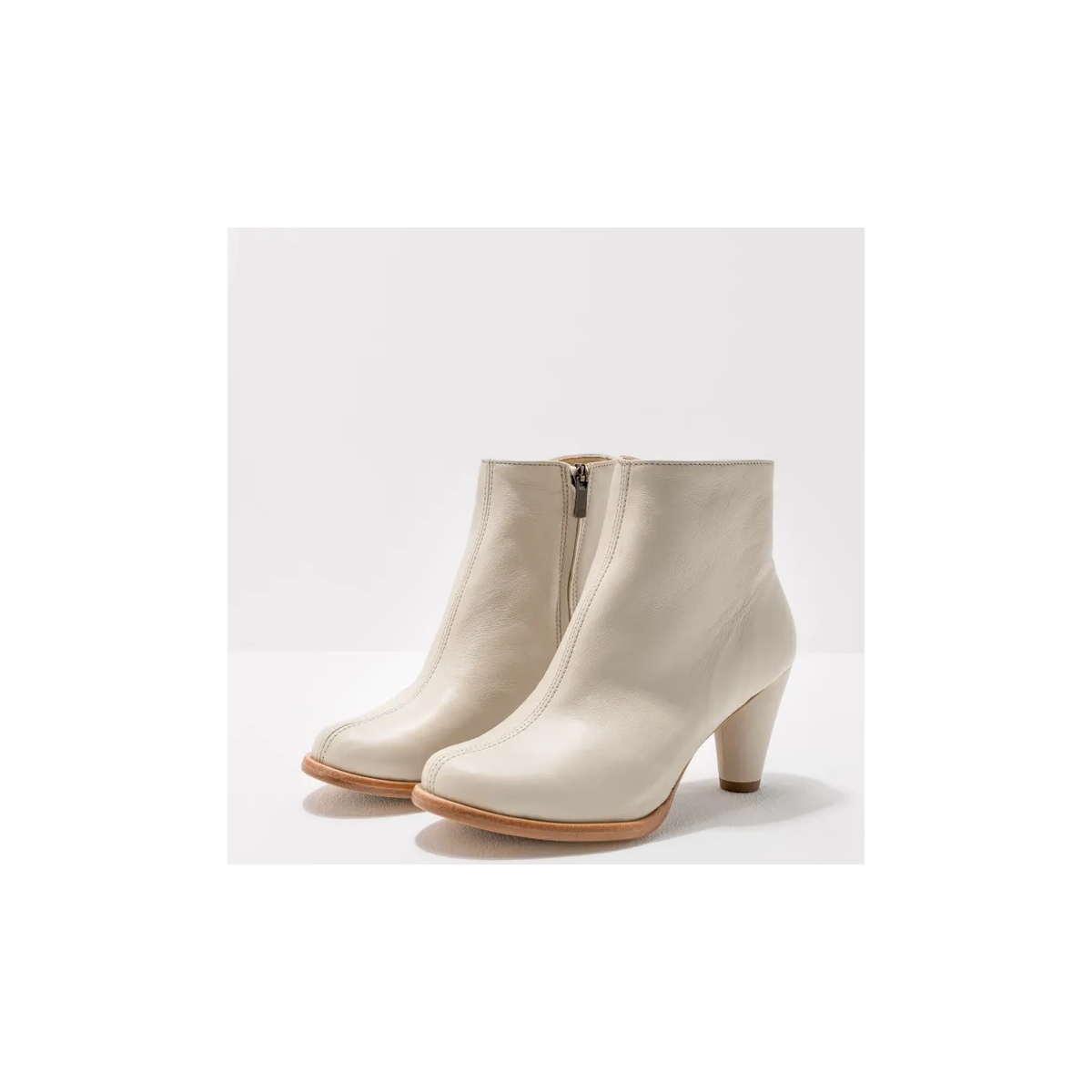 Bottines à talon cubain en cuir - Beige - Neosens