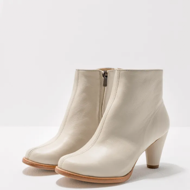 Bottines à talon cubain en cuir - Beige - Neosens