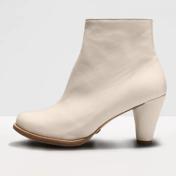 Bottines à talon cubain en cuir - Beige - Neosens