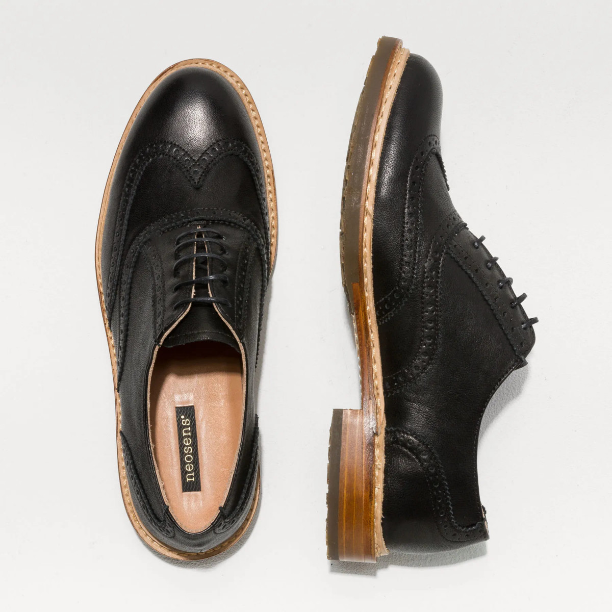 Derbies homme en cuir mat à bout fleuri - Noir - Neosens