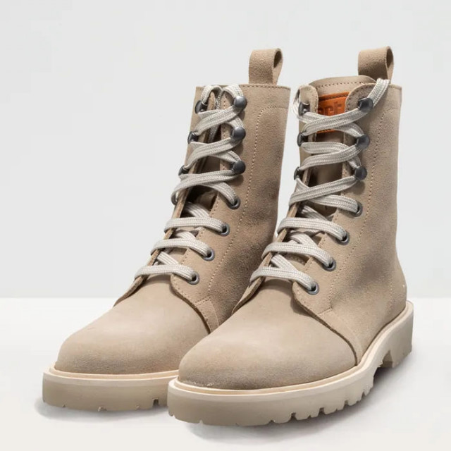 Bottines à lacets en cuir suédé - Beige - art