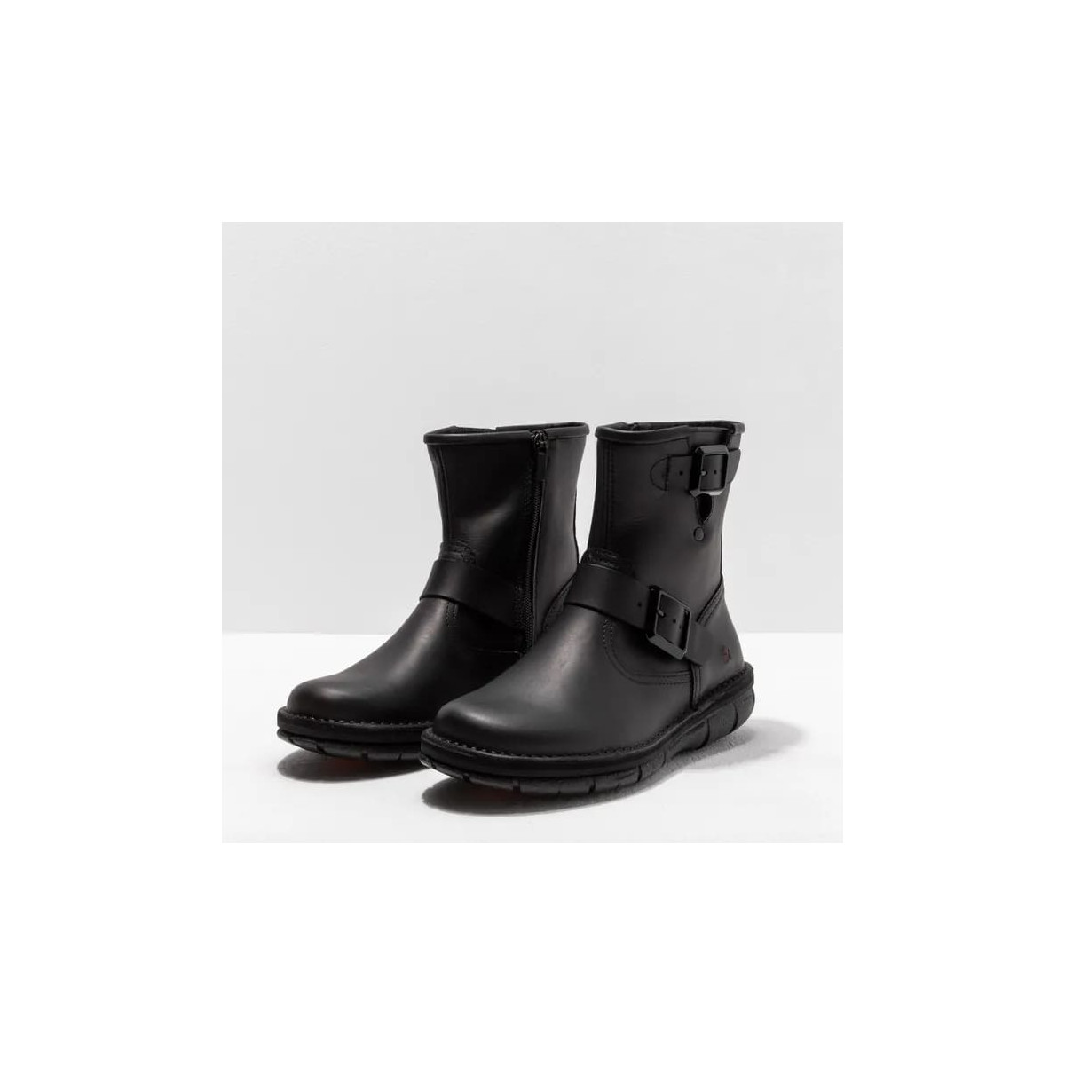 Bottines plates en cuir gras - Noir - art