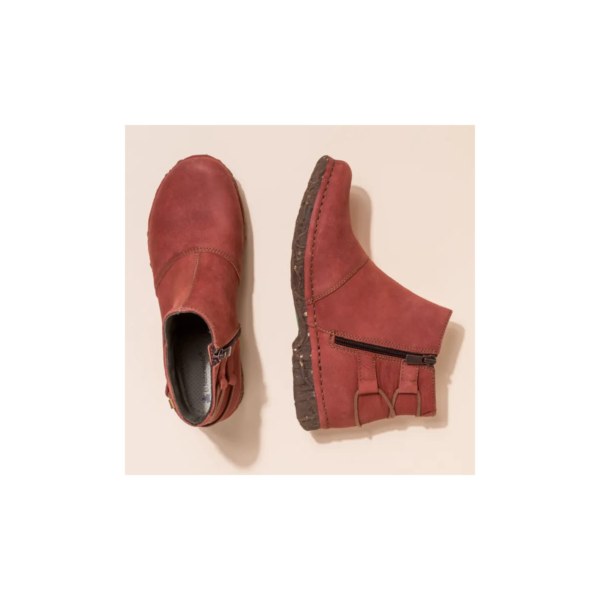 Bottines plates en cuir brossé - Rouge - El naturalista