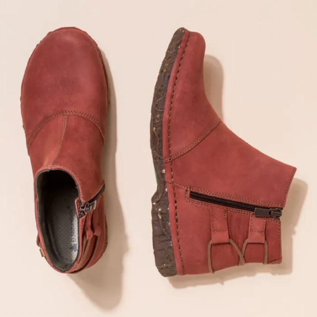 Bottines plates en cuir brossé - Rouge - El naturalista