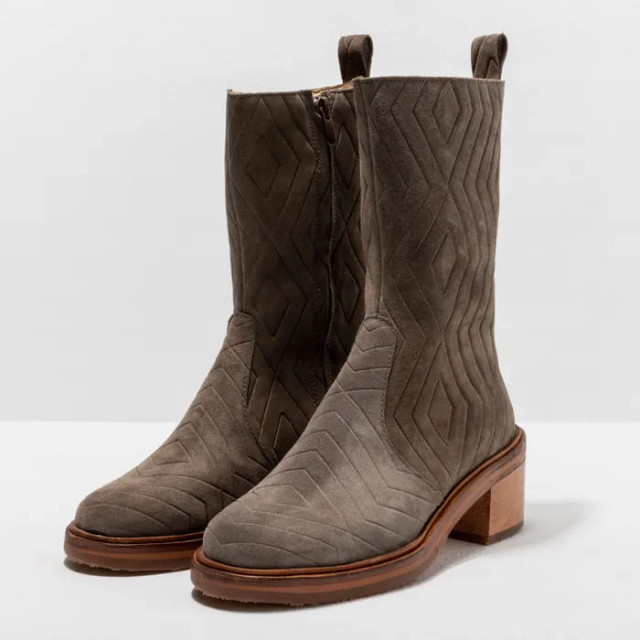 Bottines à talon en cuir suédé à motifs graphiques - Taupe - Neosens