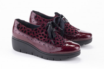 Chaussures compensées à lacets en cuir verni et daim - Bordeaux - Lince