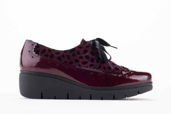 Chaussures compensées à lacets en cuir verni et daim - Bordeaux - Lince