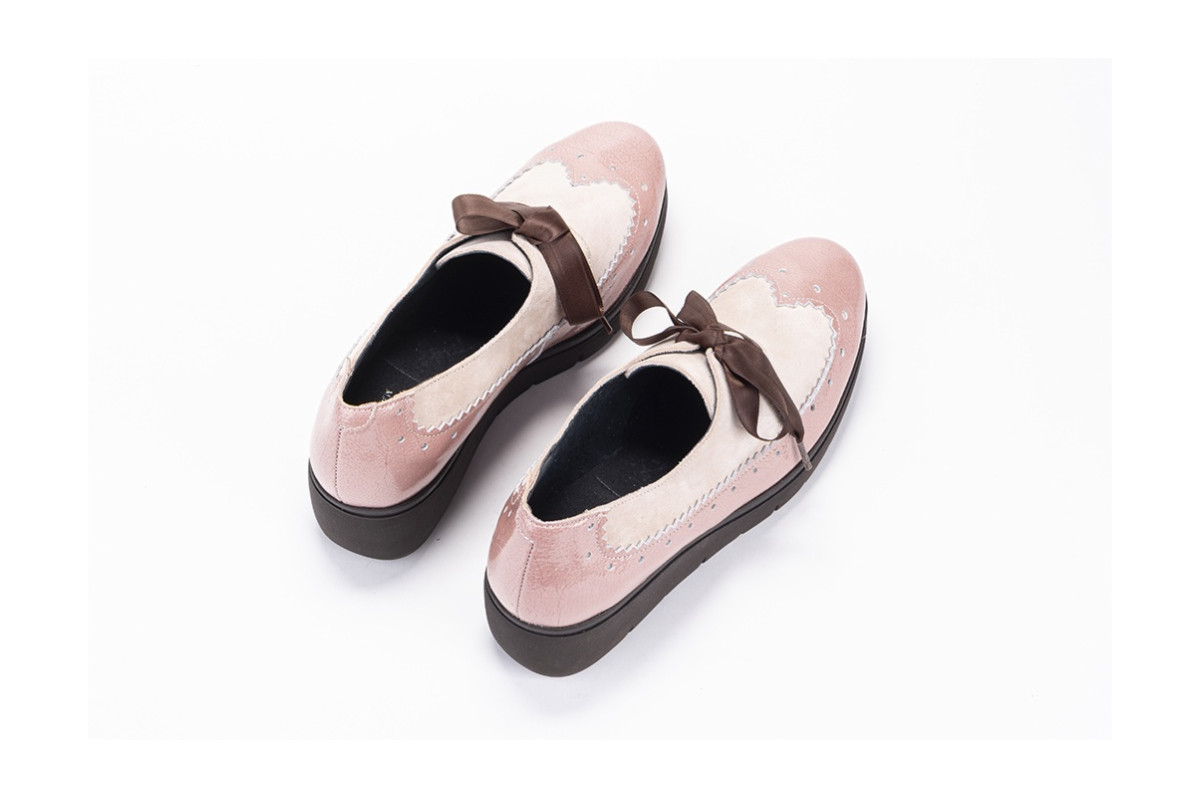 Chaussures compensées à lacets en cuir verni et daim - Rose - Lince