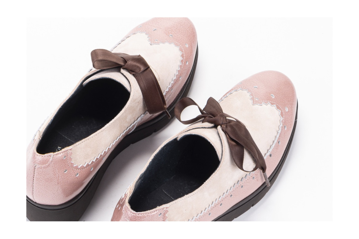 Chaussures compensées à lacets en cuir verni et daim - Rose - Lince