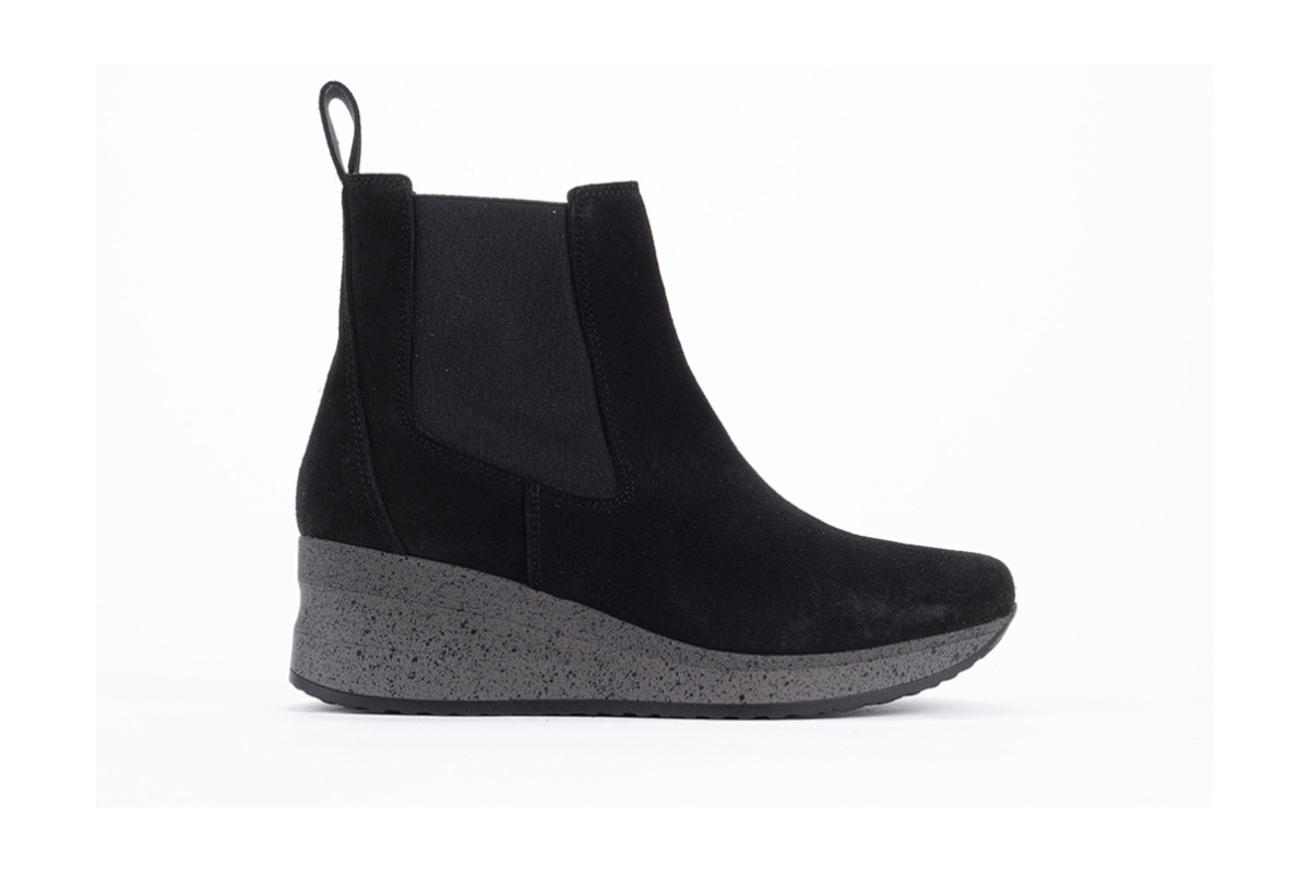 Bottines compensées style chelsea boots en daim - Noir - Lince