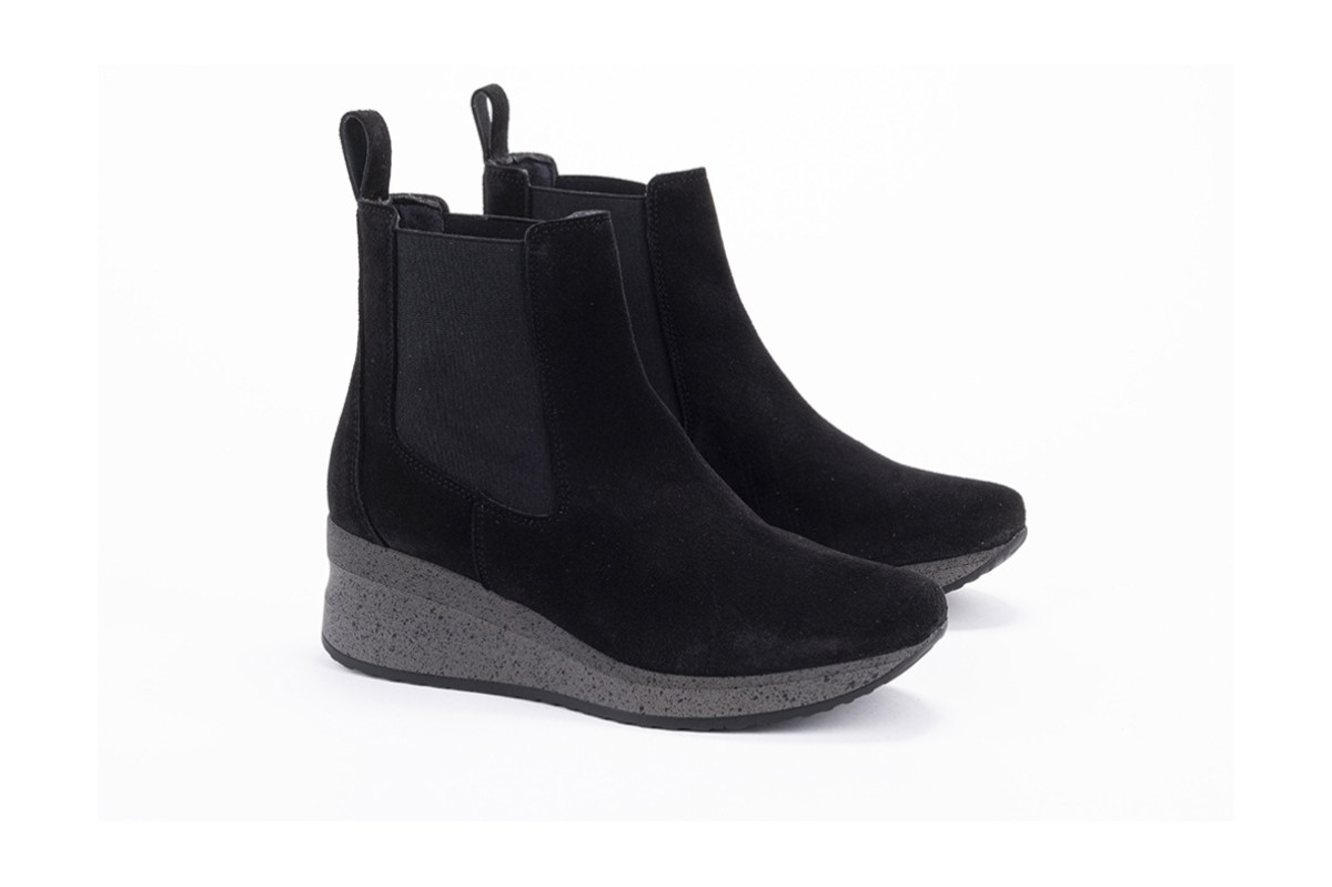 Bottines compensées style chelsea boots en daim - Noir - Lince