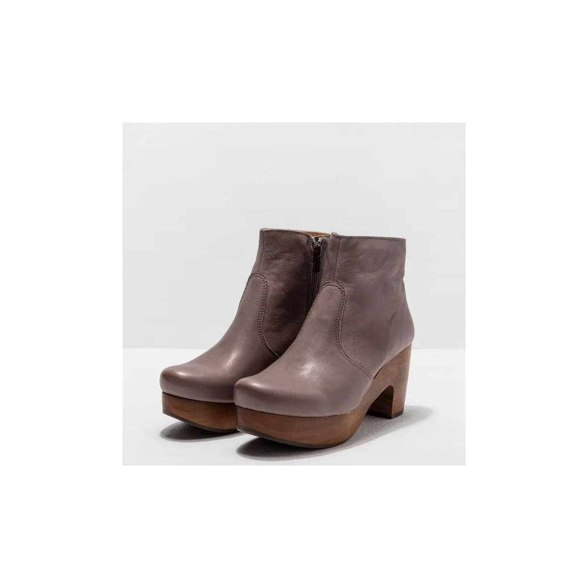 Bottines à talon plateforme en cuir - Taupe - Neosens