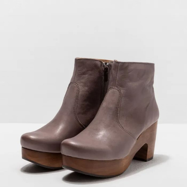 Bottines à talon plateforme en cuir - Taupe - Neosens