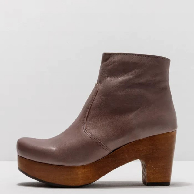 Bottines à talon plateforme en cuir - Taupe - Neosens