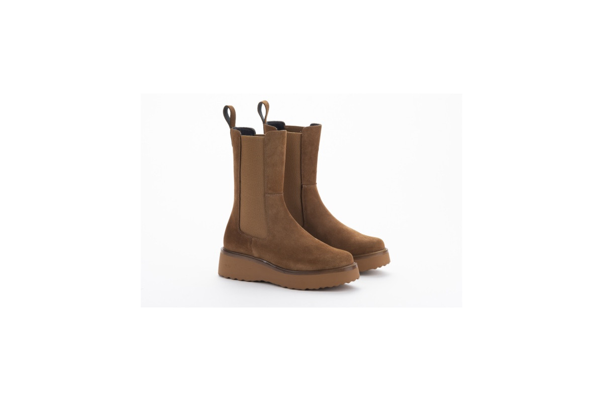 Bottines chelsea plateforme en daim - Camel - Lince