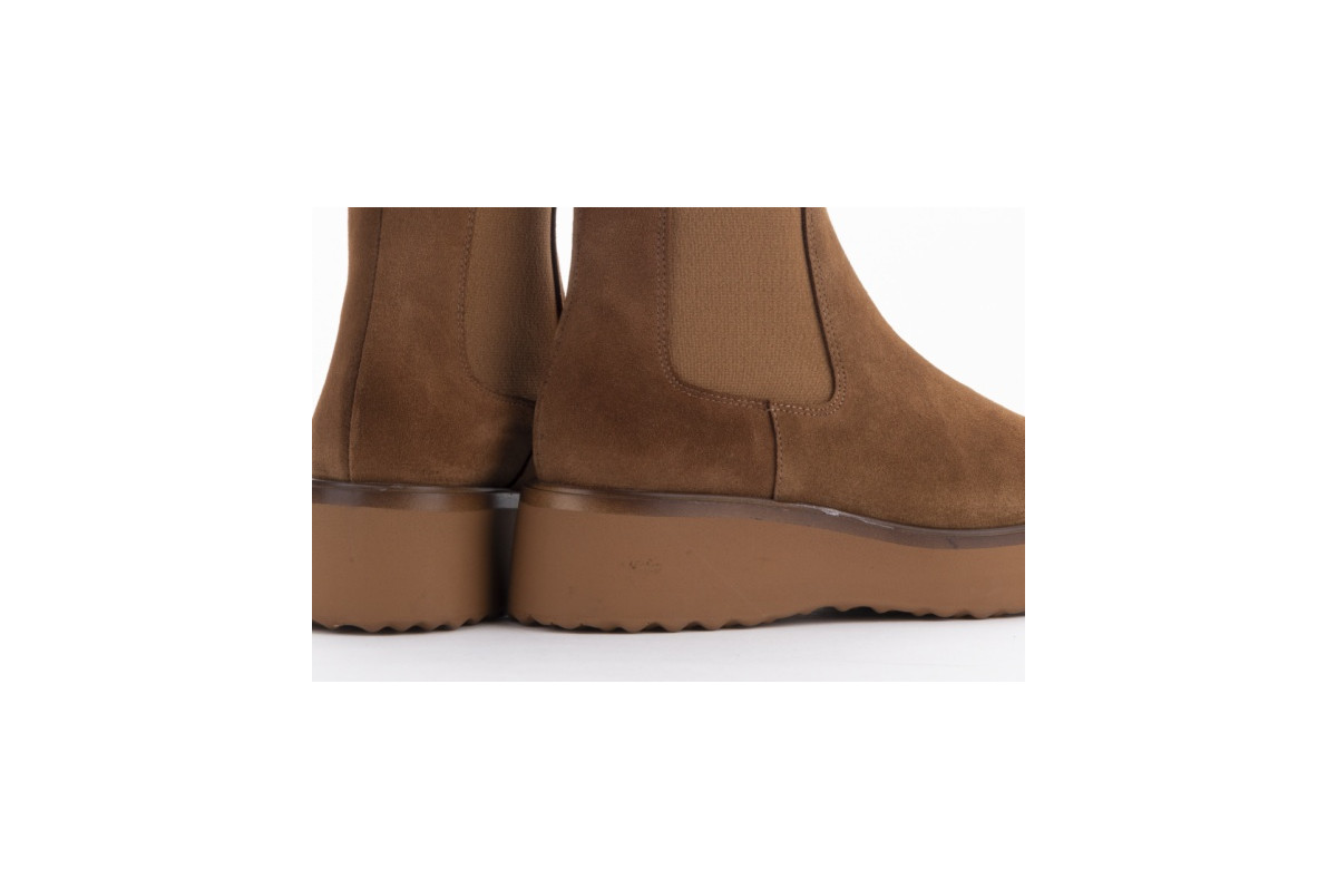 Bottines chelsea plateforme en daim - Camel - Lince