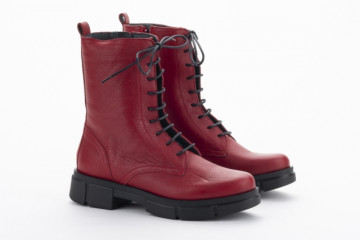 Bottines à lacets en cuir - Rouge - Lince