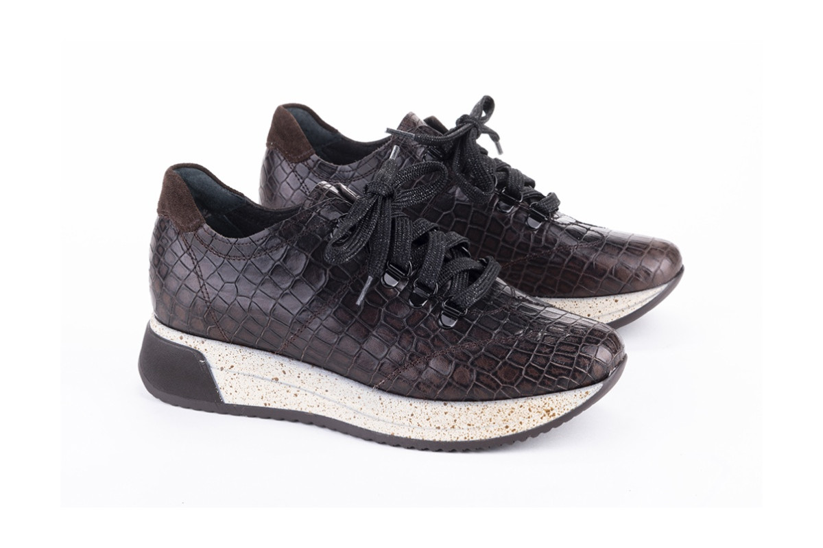 Baskets confortables en cuir effet croco - Marron - Lince