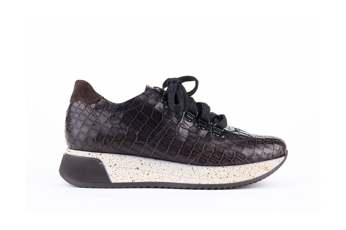 Baskets confortables en cuir effet croco - Marron - Lince