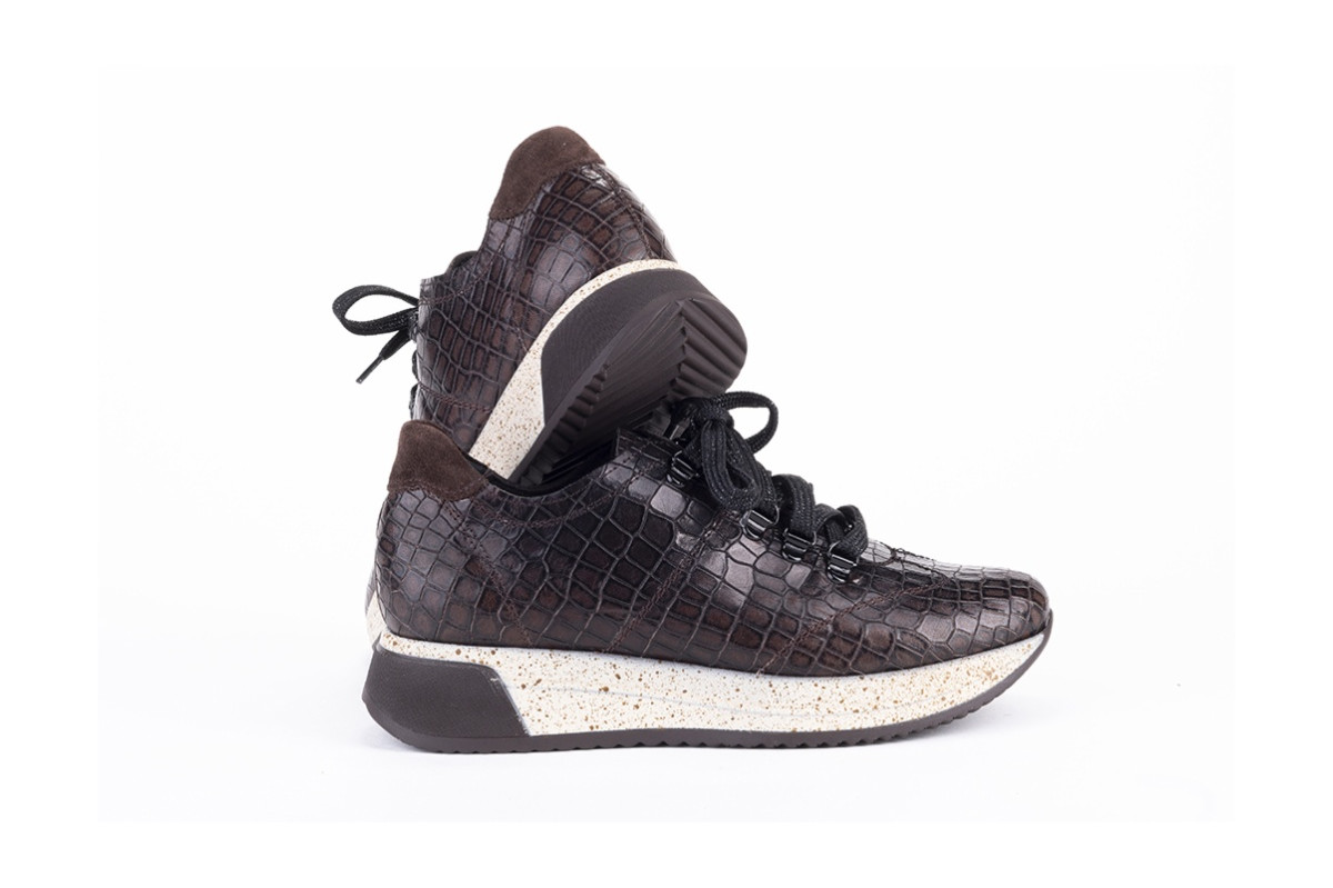 Baskets confortables en cuir effet croco - Marron - Lince