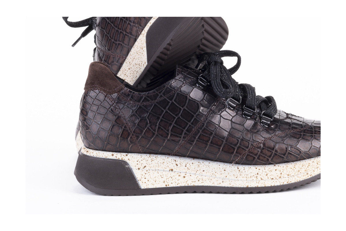 Baskets confortables en cuir effet croco - Marron - Lince