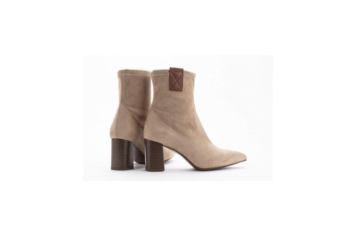 Bottines à talon effet bois en daim - Beige - Lince