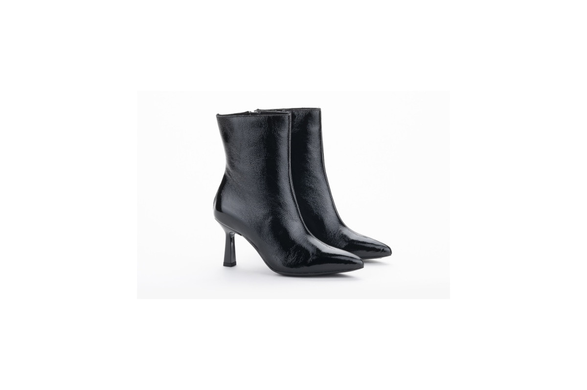 Bottines à talon stiletto en cuir brillant - Noir - Lince