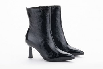 Bottines à talon stiletto en cuir brillant - Noir - Lince