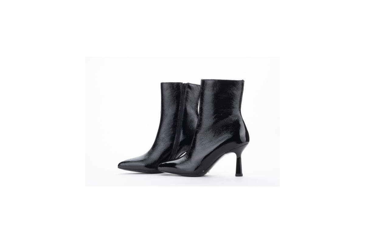 Bottines à talon stiletto en cuir brillant - Noir - Lince