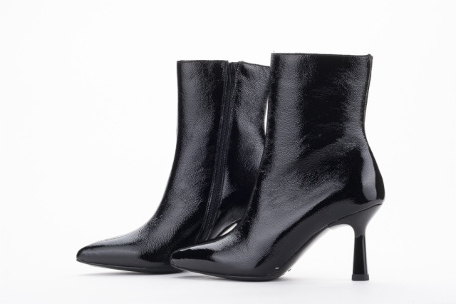 Bottines à talon stiletto en cuir brillant - Noir - Lince