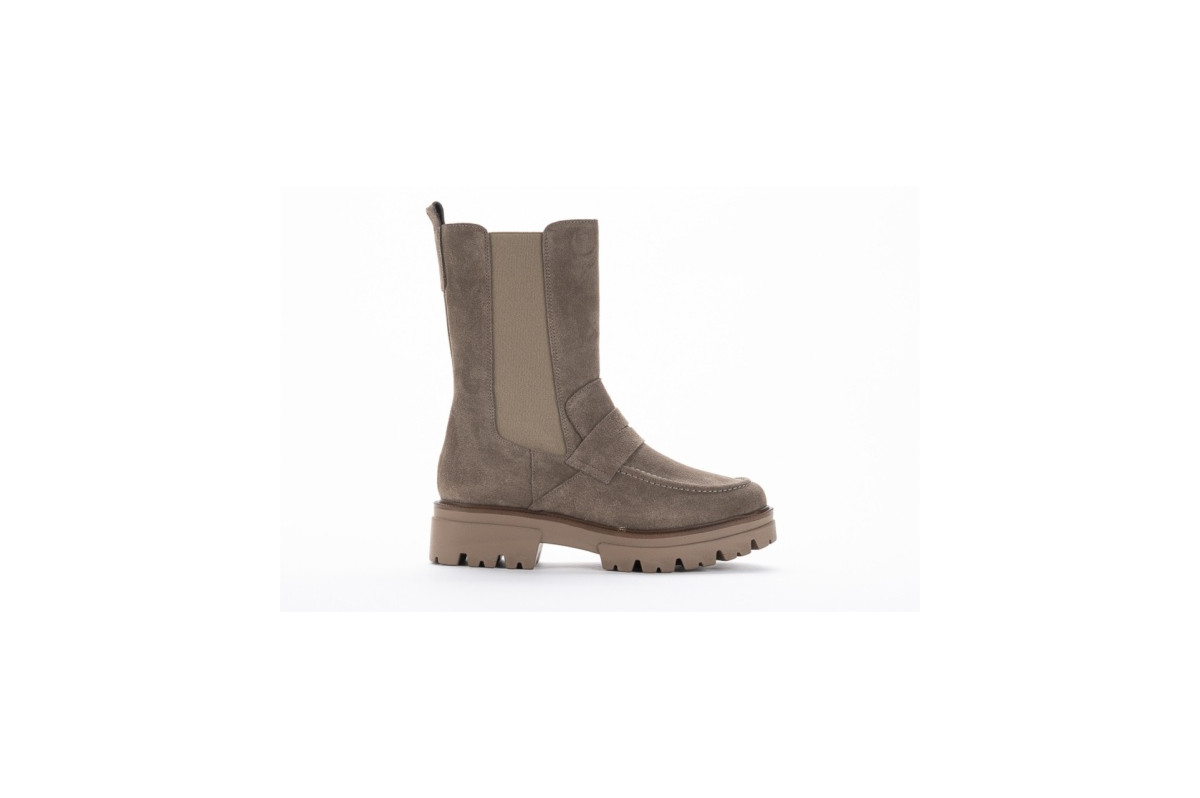 Bottines chelsea style mocassin en daim - Taupe - Lince