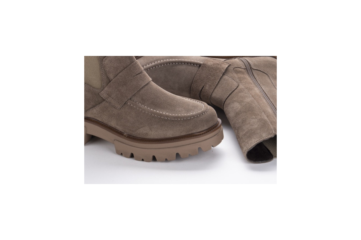 Bottines chelsea style mocassin en daim - Taupe - Lince