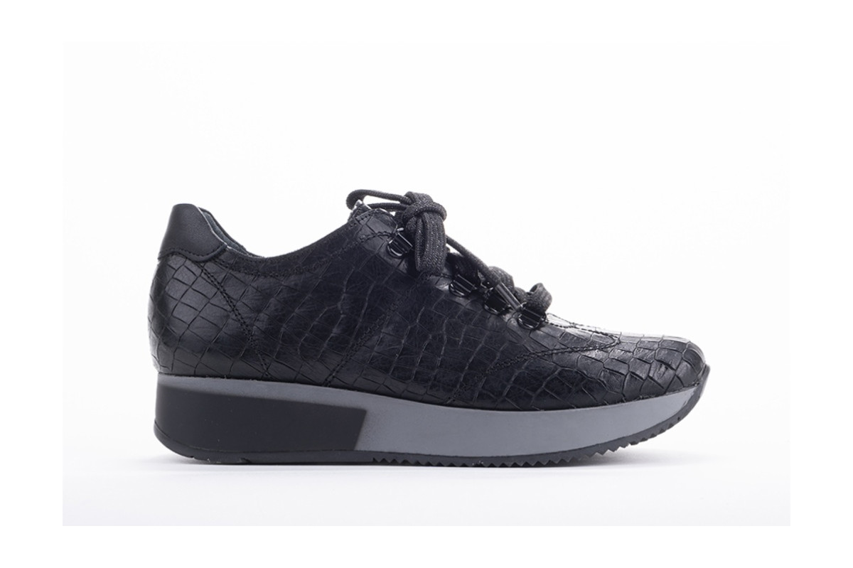 Baskets confortables en cuir effet croco - Noir - Lince