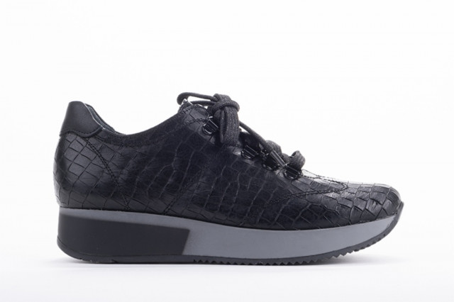 Baskets confortables en cuir effet croco - Noir - Lince