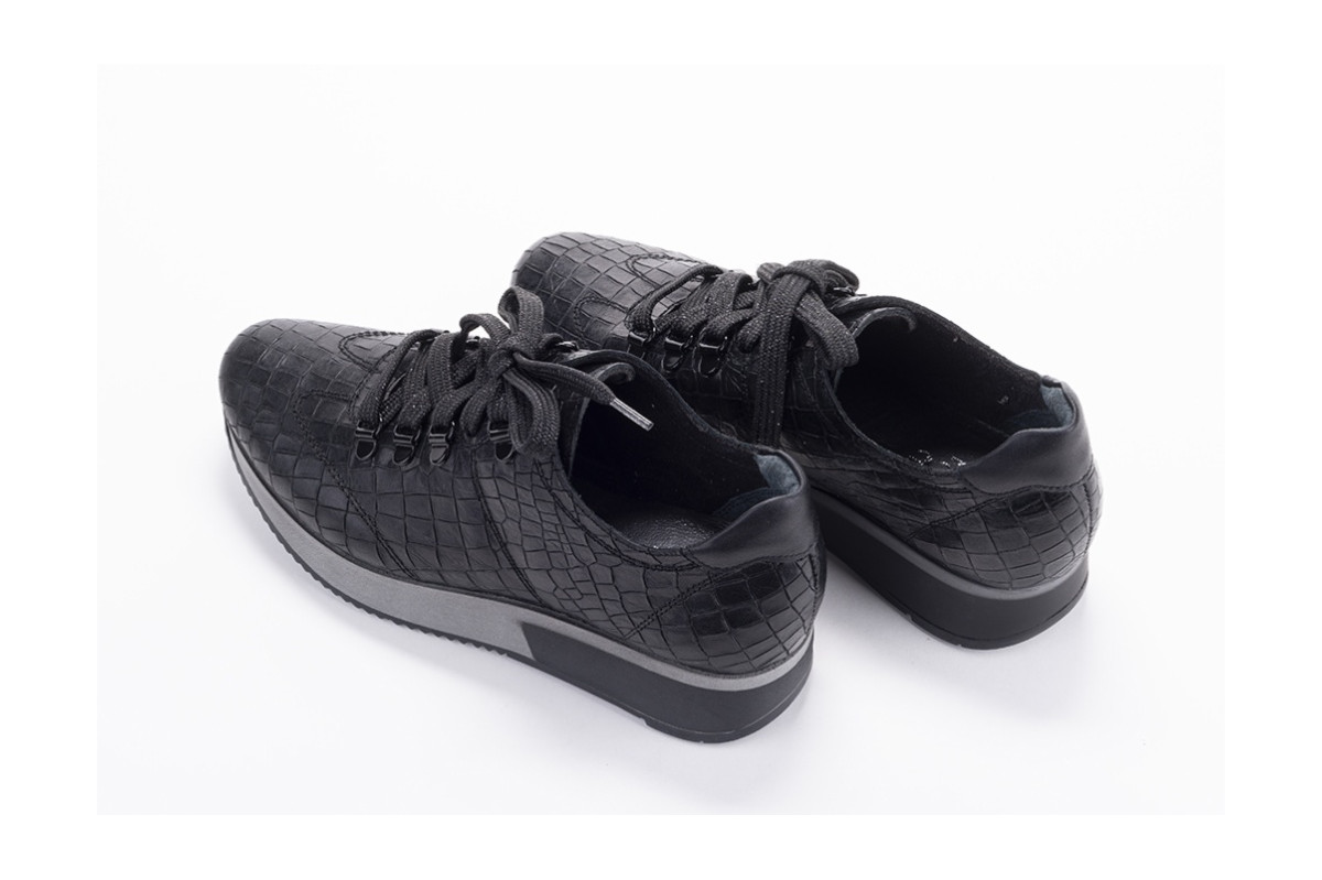 Baskets confortables en cuir effet croco - Noir - Lince